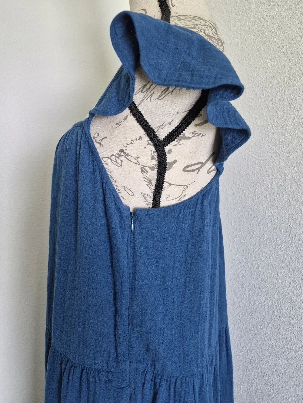 J. Crew Blue Gauze Tiered Maxi Dress S Ruffle Strap Cotton Boho Beach Resort